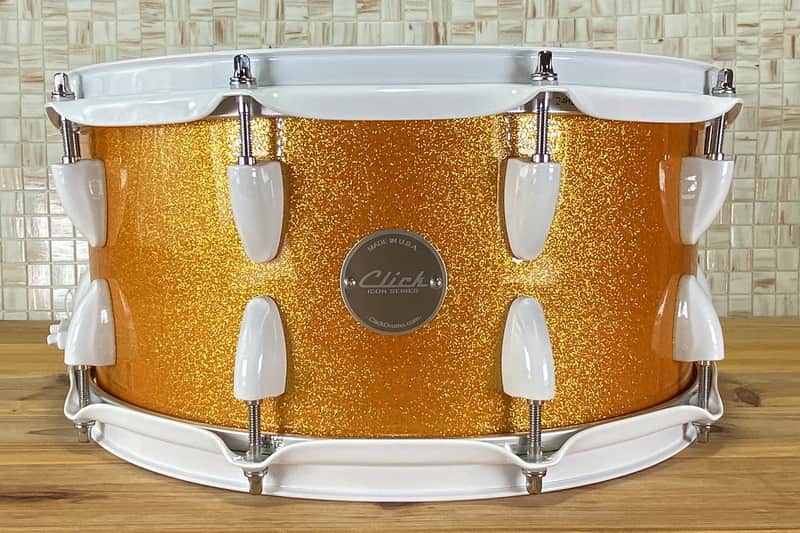 Click Icon 6.5x14 5ply 5+5 Maple Snare Drum Orange Misty Sparkle image 1