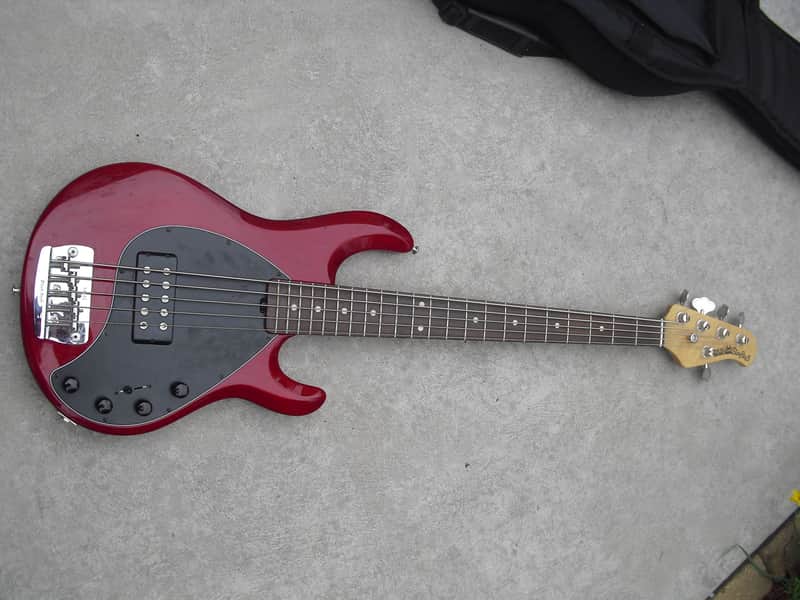 Musicman StingRay 5 string bass H 1993 Candy Red image 1