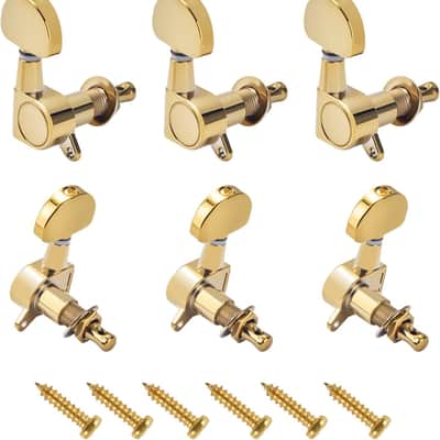 3L3R Guitar Tuning Pegs, Half Round Angled Buttons, Chrome Guitar Tuners, 6 Pack Acoustic & Classical Guitar Tuning Machines Replacement（Gold） image 1