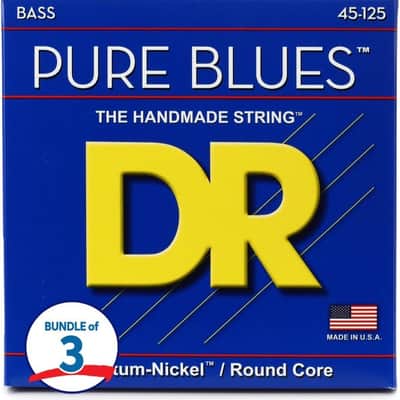 DR Strings PB5-45 Pure Blues Quantum-nickel/Round Core Bass Guitar Strings - .045-.125 Medium 5-string (3-Pack) image 2