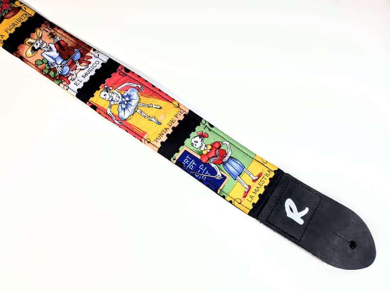 Mexican Day of the Dead Guitar Strap - Skeleton Folk Art Cards image 1