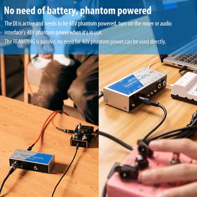 JOYO Reamping & Active DI Box for Guitar/Bass JDI-48 | 48V Phantom Powered, 6.35mm TRS/XLR Inputs, Low-cut Filter, Phase Reverse, Ground Lift, -15dB Pad, Home Studio Recording image 6