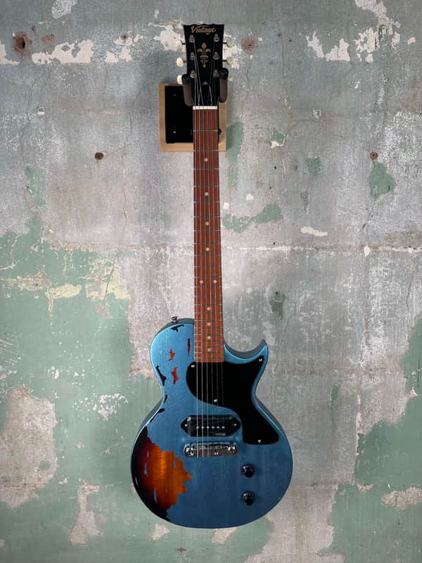 Vintage V120MR-GHB Icon Series Single Cut - Distressed Gun Hill Blue / Sunburst image 1