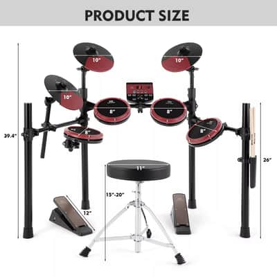 8-Piece Electric Drum Set with 180 Sounds, USB MIDI, and Stool – Beginner-Friendly Electronic Drum Kit with Sticks and Coaching Functions image 2