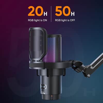Pro Wireless USB Condenser Gaming for PC, PS4, PS5, USB C Phone and Mac, Boom Arm RGB Computer Mic for Twitch, Streaming, Podcasting, Noise Cancellation Mic with Mute, Gain, Monitoring image 2