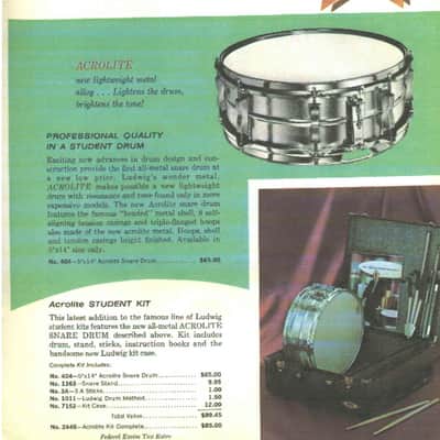 Vintage 63-65 Ludwig No. 404 Acrolite Snare Drum Small Keystone #96514 image 23