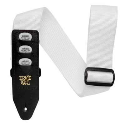 White Polypro Pickholder Strap Extended Leather End w/Three Built-In Pickholding Sheaths* image 1