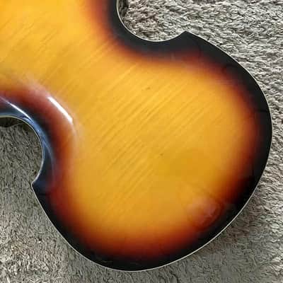 Tobacco Burst 4 String Violin Bass Body with Tiger Maple Top, Rosewood Fretboard Neck image 3