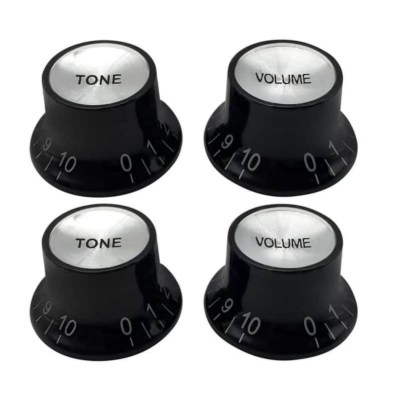 Black & Silver Reflector Top Hat Knobs for Les Paul, SG, Epiphone (Set of 4) image 1