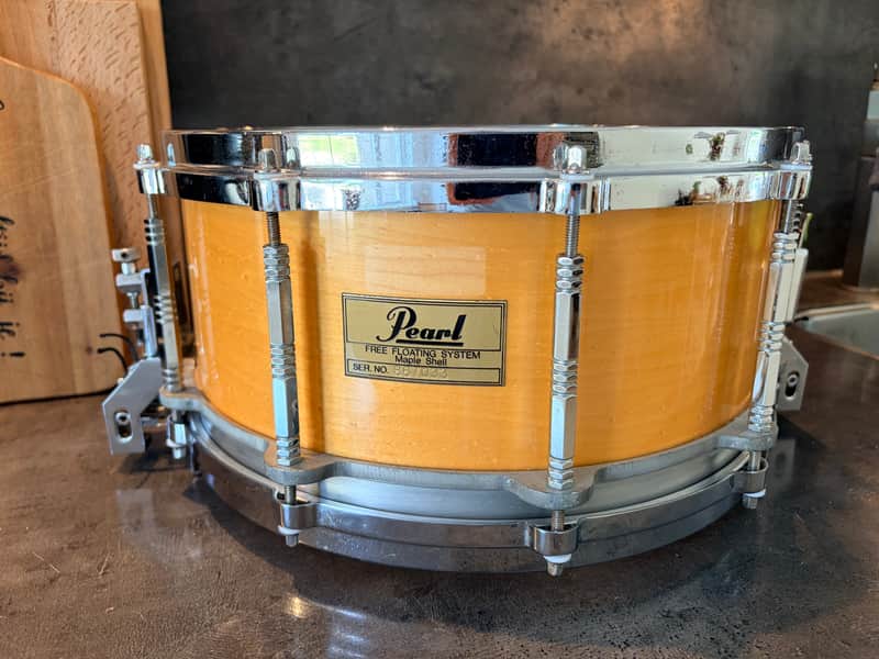 Pearl G-914D Freefloater snare 14x6.5” 1983-1987 - Natural maple lacquer image 1