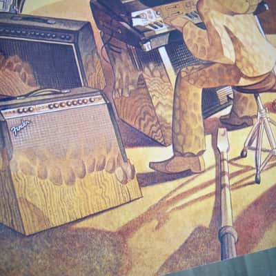 Fender Telecaster, Precision Bass, Rhodes & Twin Reverb Authentic Vintage Poster Christmas Campaign "Hark the Herald Angels Play" Artist Endicott Circa-1970's-Multi Color image 11