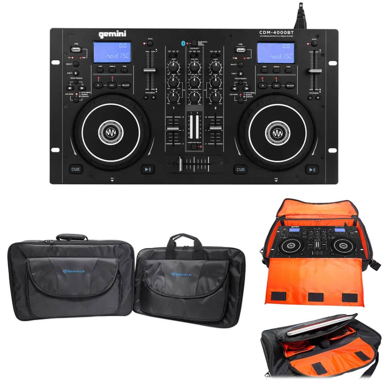 Gemini CDM-4000BT Dual DJ CD/USB Media Player w/Bluetooth/Mixer+Case+Gear Bag image 1
