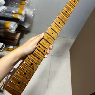 DIY 20 fret 30 inch Short Scale Roasted Flame Maple Bass guitar neck heel:57.5mm image 5