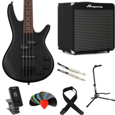 Ibanez miKro GSRM20 Bass Guitar and Ampeg Rocket Amp Essentials Bundle - Weathered Black image 3