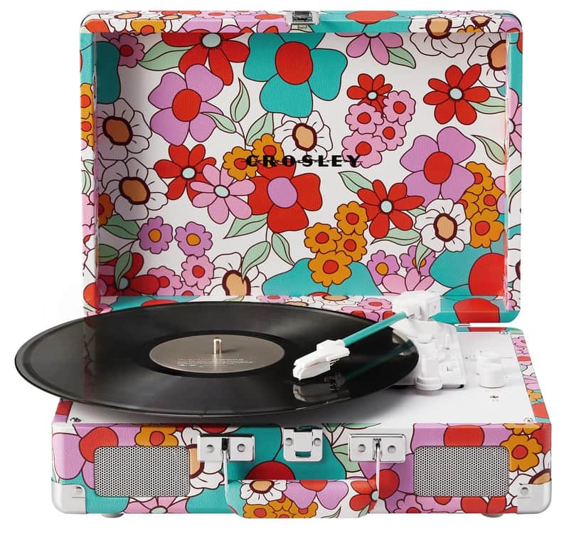 Crosley CR8005F-GF Cruiser Plus Vintage 3-Speed Bluetooth in/Out Suitcase Vinyl Record Player Turntable with Built-in Speakers - Groovy Floral image 1