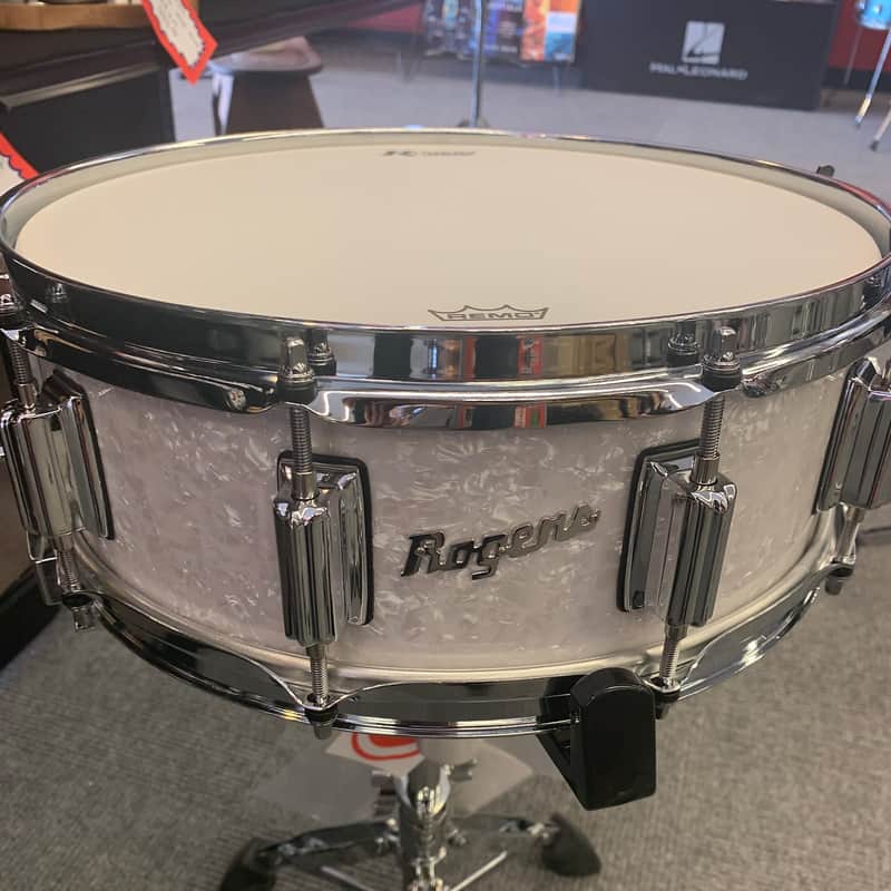 Rogers Dyna-Sonic 5x14" Wood Snare Drum with Beaver Tail Lugs - Reissue 2022 - White Marine Pearl image 1