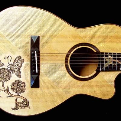 Acoustic Parlor Cutaway Guitar Handmade by Blueberry Butterflies Motif image 5