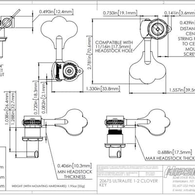 Hipshot Ultralite USA Tuner HB6C 1/2 Black - Treble Side. NEW - Auth Dealer image 2