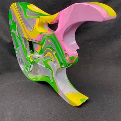 Neon multicolor swirled alder 6 string Jem style guitar body, LEFTY, HSH, AANJ, rear route- RB213 image 4