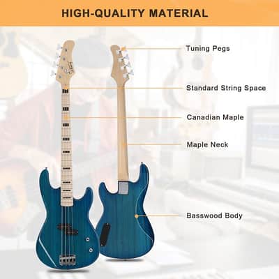 Glarry GP Electric Bass Guitar Without Pickguard Blue Bass Guitar image 8