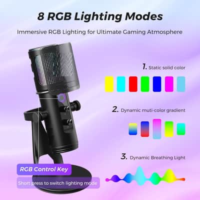 USB Gaming Microphone for PC with Noise Canceling/RGB Light/Quick Mute/Gain/Headphones Jack/Pop Filter, Desktop Condenser Microphone for Stream/Record/Podcast image 3