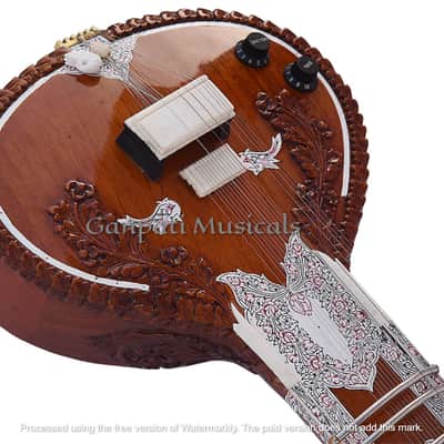 SITAR~RAVI SHANKAR STYLE~7 STRINGS~DESIGNER TUN WOOD~PICKUP TO CONNECT WITH AMPLIFIER~FLAT~WITH GIG BAG, MIZRABS & STRINGS image 6