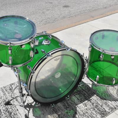 Vintage Ludwig Green Vistalite 13", 16", 24" Drum Kit image 6