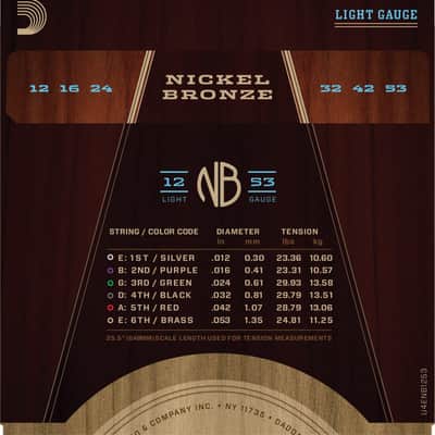 D'Addario NB1253 Light Nickel Bronze Acoustic Guitar Strings, 12-53 image 4