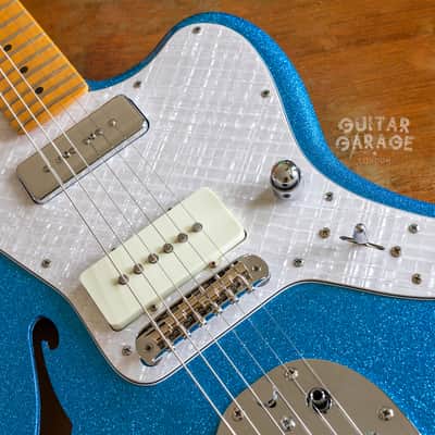 Fender USA neck on a custom Thinline Jazzmaster body Blue Sparkle offset - Bare Knuckle and The Creamery pickups image 15