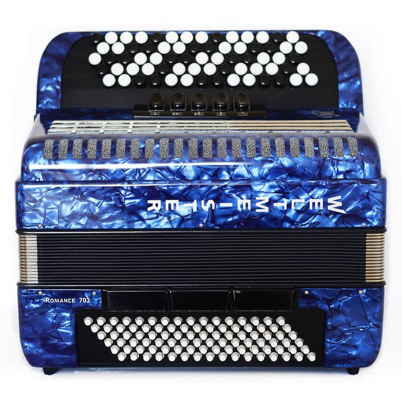NEW Weltmeister Romance 703 5 Rows Chromatic Button Accordion, made in Germany, 96 Bass buttons, B-Gripp, Blue, incl. Straps and Case, Shipping from USA image 1