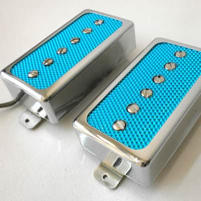 Q pickups Humbucker Sized P90s Set CHROME COVER BLUE FOIL PAF Fits Gibson Epi Greco Ibanez P90 Tone image 5