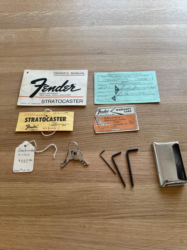 Fender Stratocaster 1972 Hang tags warranty card case candy 1970's ashtray cover image 1