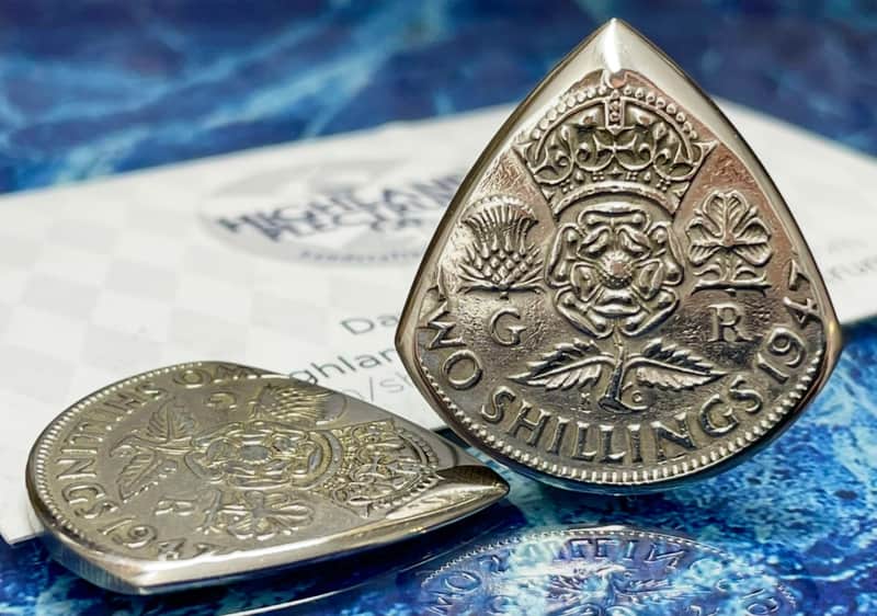 **Special Offer 20% Discount** Two (2) George VI Two Shillings Coin Guitar Picks. image 1