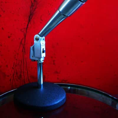 Vintage 1960's Calrad DM-21 dynamic Satin Chrome microphone w desk stand Lafayette Olson Aiwa display repair image 1
