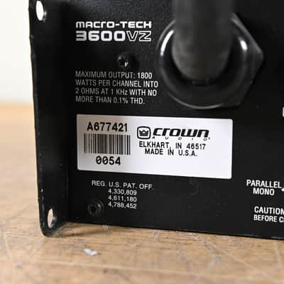 Crown Macro-Tech 3600VZ 2-Channel Power Amplifier CG01A8E image 12
