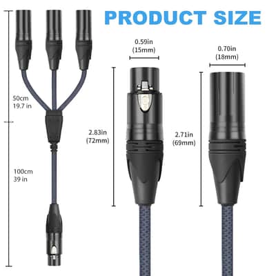 5FT XLR 1 Female to 3 Male Y Splitter Cable,3 Way XLR Splitter Balance 1 Female to 3 Male Audio Cable for Mixer Microphone-One Microphone Connects 3 interfaces 1 Pack image 2