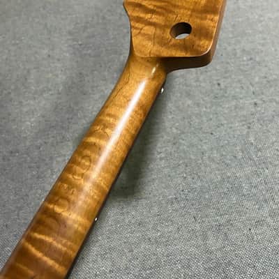 Rosewood Roasted flame maple 20 fret Fretless Bass guitar Neck parts 4 string image 6