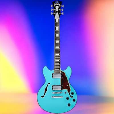 D'Angelico Premier Mini DC Semi-Hollow Electric Guitar Sky Blue image 2