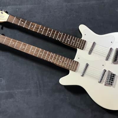 1993 Danelectro 6 / 12 Double Neck Solidbody Electric White Sparkle with case image 2