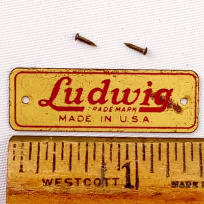 Ludwig Trademark Made In USA Rectangle Badge 30s Brass/Red Junior Snare Drum USA image 1