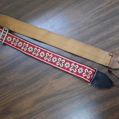 Vintage 1960s Ace Red Floral Bohemian Hippie Jimi Hendrix Guitar Strap Red Black Bobby Lee image 1