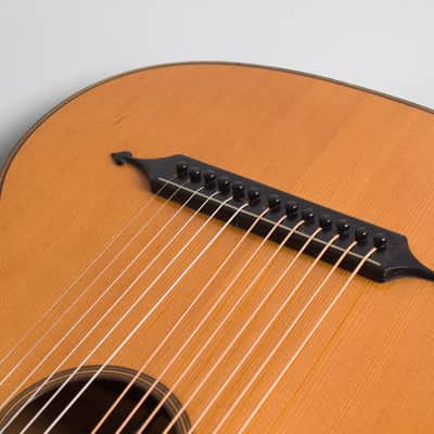 Unlabelled  13 Course Schrammel Contra Harp Guitar, c. 1950's - natural top, mahogany stained back and sides, gig bag case. image 10