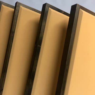 Custom Framed Acoustic Wall Panel | Gold Fabric & Walnut Wood Frame | Furniture-Quality Sound Absorbing Panel | Recording Studio, Home Studio, Mixing Room, Podcast Studio, Home Theater, Listening Room, Office & Vocal Booth | Made in USA image 2