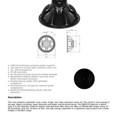 B&C R15DS115-4 Recone Kit For 15ds115-4 Neodymium Subwoofer Speaker 3200W 4-Ohm image 5