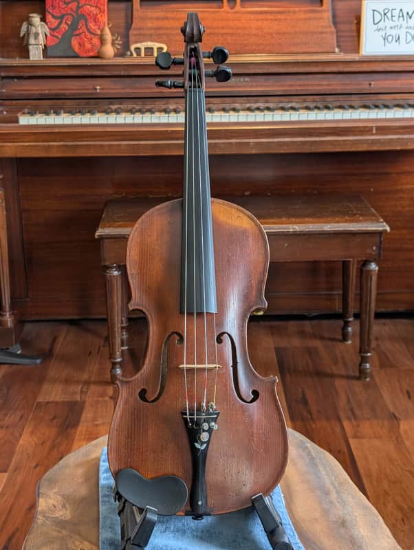 Revived Old German Flush-neck 4/4 Fiddle Good Antique Violin w/ Original Case & Vintage Brazilwood Bow w/ New HairUnlabeled 4/4 Fiddle 4/4 Violin 1890s image 1