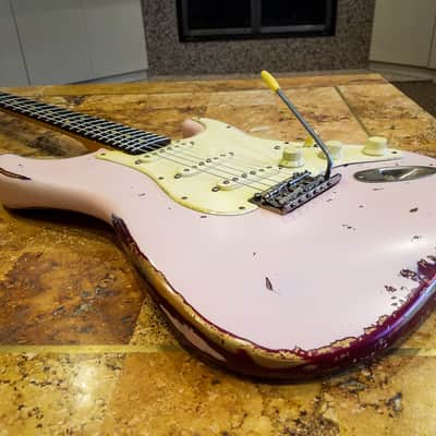 American Fender Stratocaster Standard Shell Pink Over Candy Apple CS Fat 50's image 4