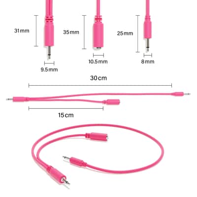 ExcelValley [Pink | 180 cm - 70.87"] 5-Pack - Hopscotch Mono Splitter Y Patch Cables TS 3.5mm 1/8" Eurorack Synth image 2