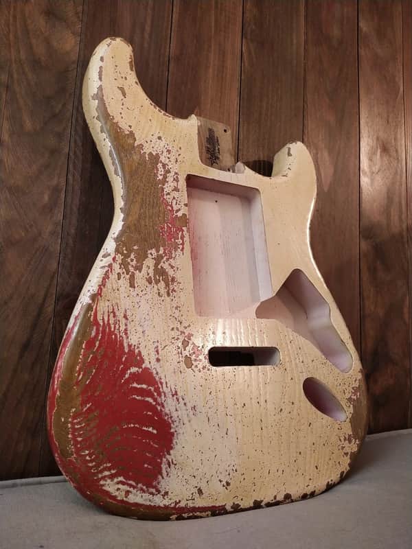#202603 :: Baldman's Stratocaster (open) body in Aged Olympic White over Metallic Wine Red : Vintage image 1