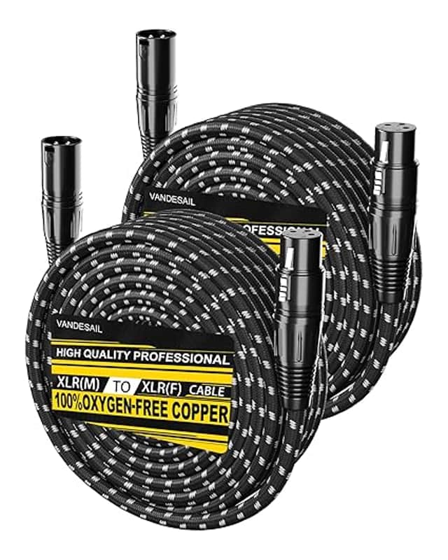 XLR Cables 50 ft 2 Pack Durable Nylon Braided XLR Microphone Cable, Mic Cable, OFC Shielded and Balanced XLR to XLR Male to Female Cord for Recording Mixer Amplifier Speaker Black White image 1
