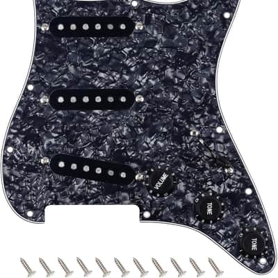 4Ply Loaded SSS Pickguard Vintage F '60s Tones Prewired Strat Pickguard with Staggered Alnico 5 SSS Single Coil Pickups for Fender Stratocaster ST Electric Guitars JT/HBZC-01 Black Pearl image 1